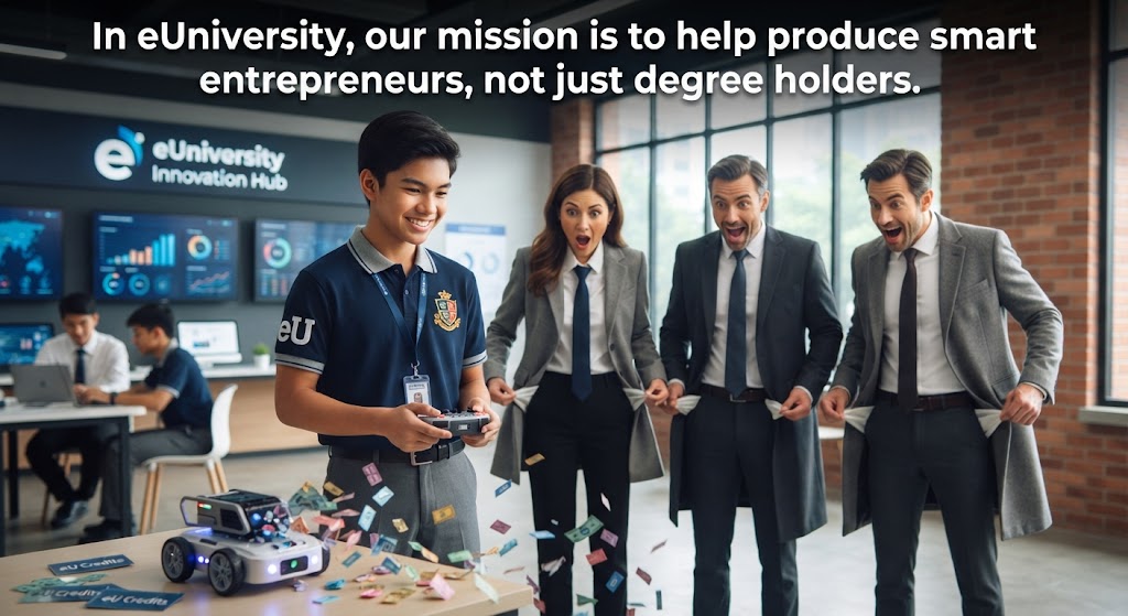 In eUniversity, our mission is to help produce smart entrepreneurs, not just degree holders.